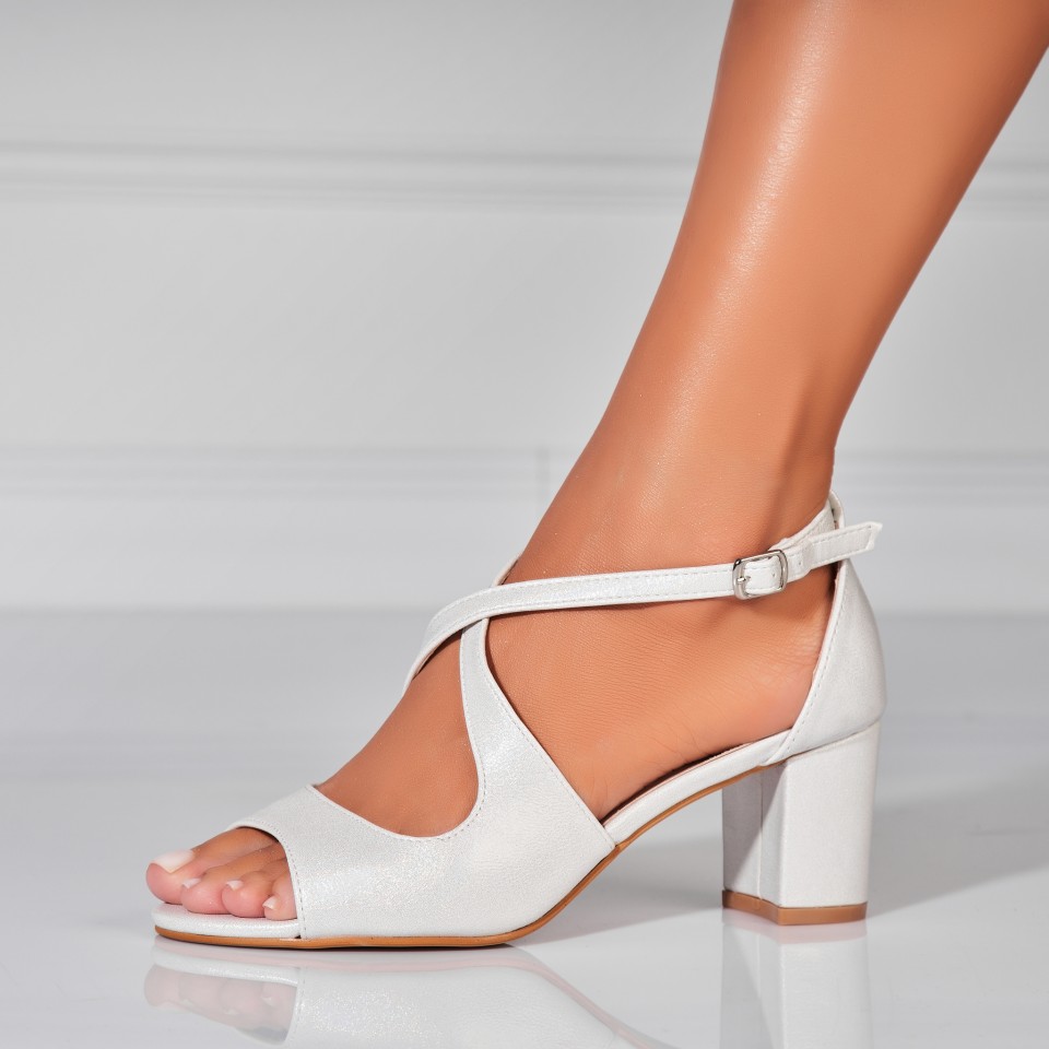 Poze Sandale dama cu Toc Albe din Piele Ecologica Kaybrie