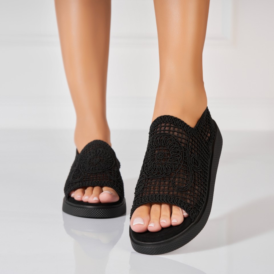 Poze Sandale fara Toc din Textil dama Negre Avalynn
