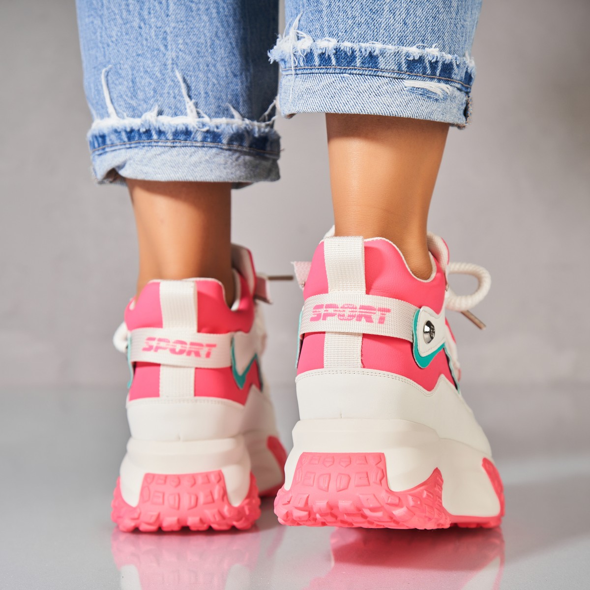 Poze Sneakersi dama Piele Ecologica Fucsia Zalina