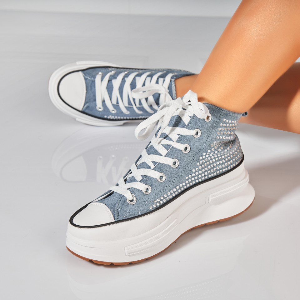 Poze Sneakersi dama Piele Ecologica Intoarsa Albastri Anay