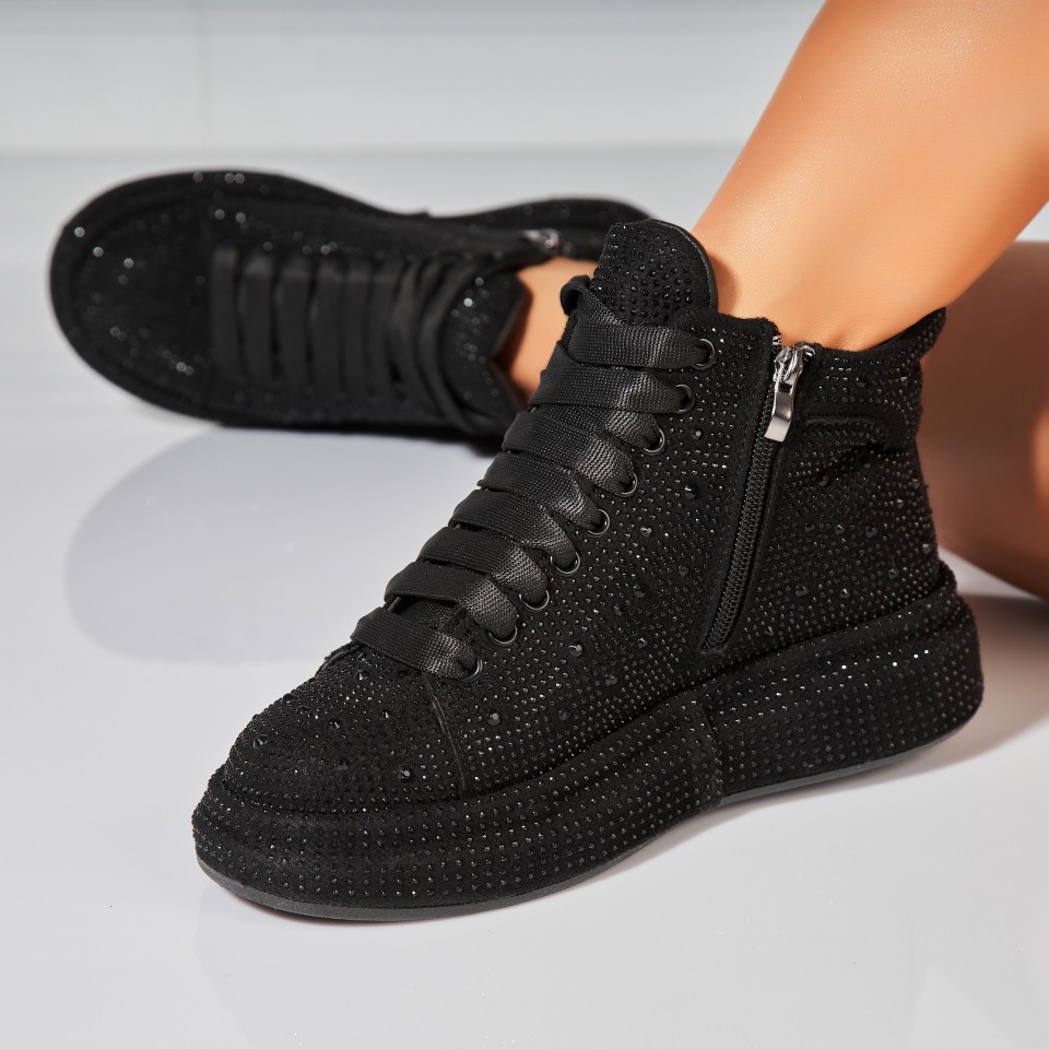 Poze Sneakersi dama Piele Ecologica Intoarsa Negri Jaze