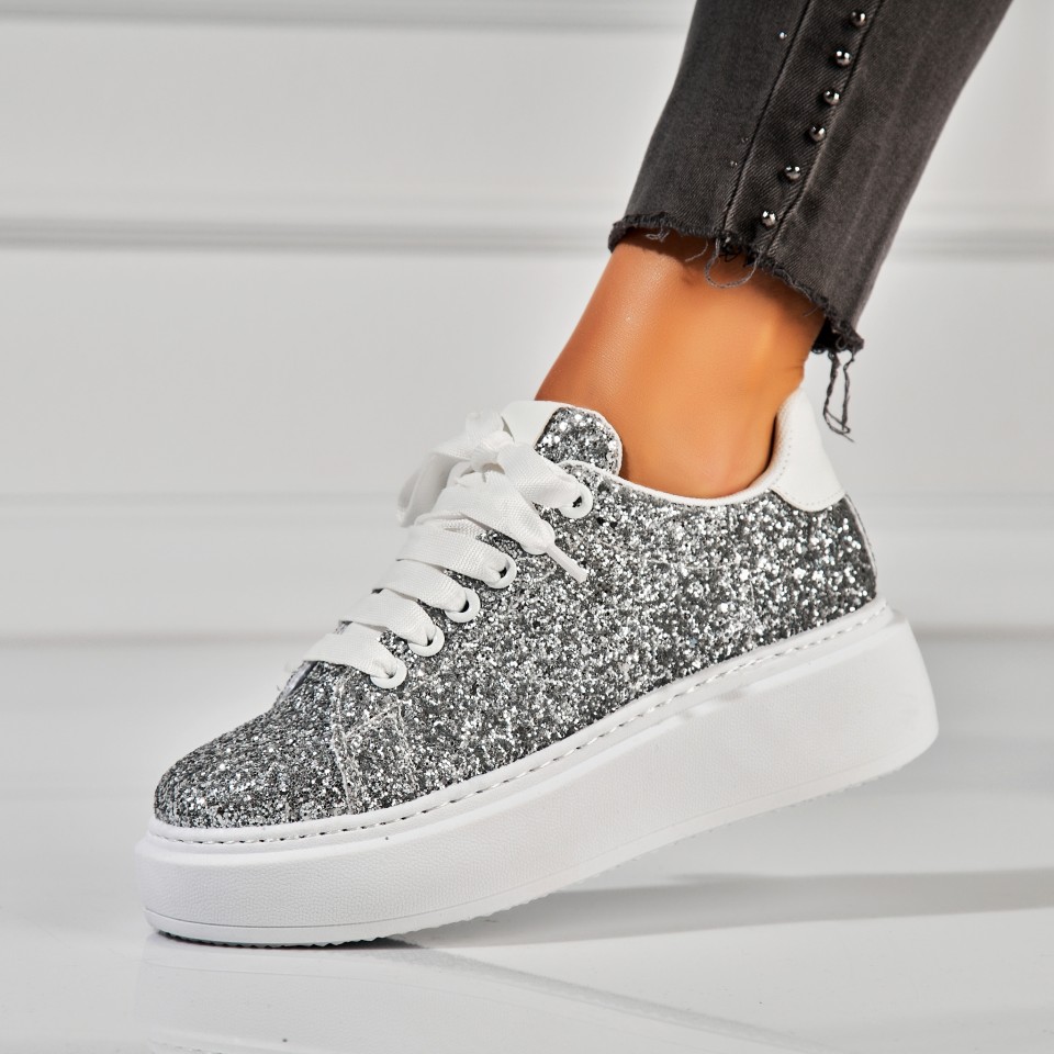 Poze Adidași damă Argintii din Glitter Pierra