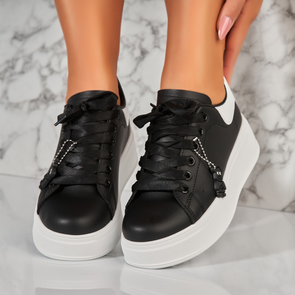 Poze Adidasi Dama Negri din Piele Ecologica Kinlyn