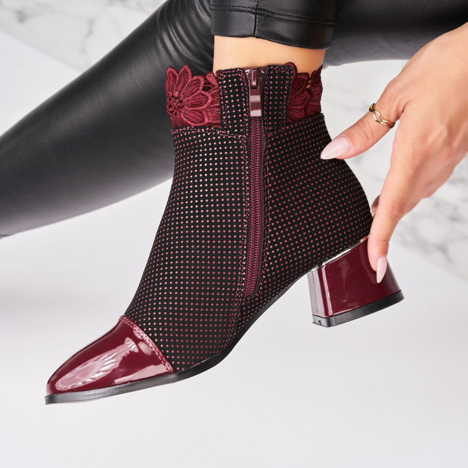 Poze Botine dama Imblanite Bordo din Piele Ecologica Intoarsa Shandra