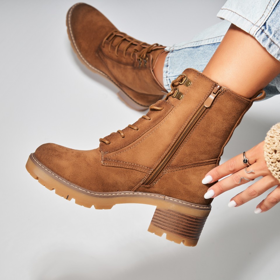 Poze Botine dama Imblanite Kaki din Piele Ecologica Intoarsa Kudra