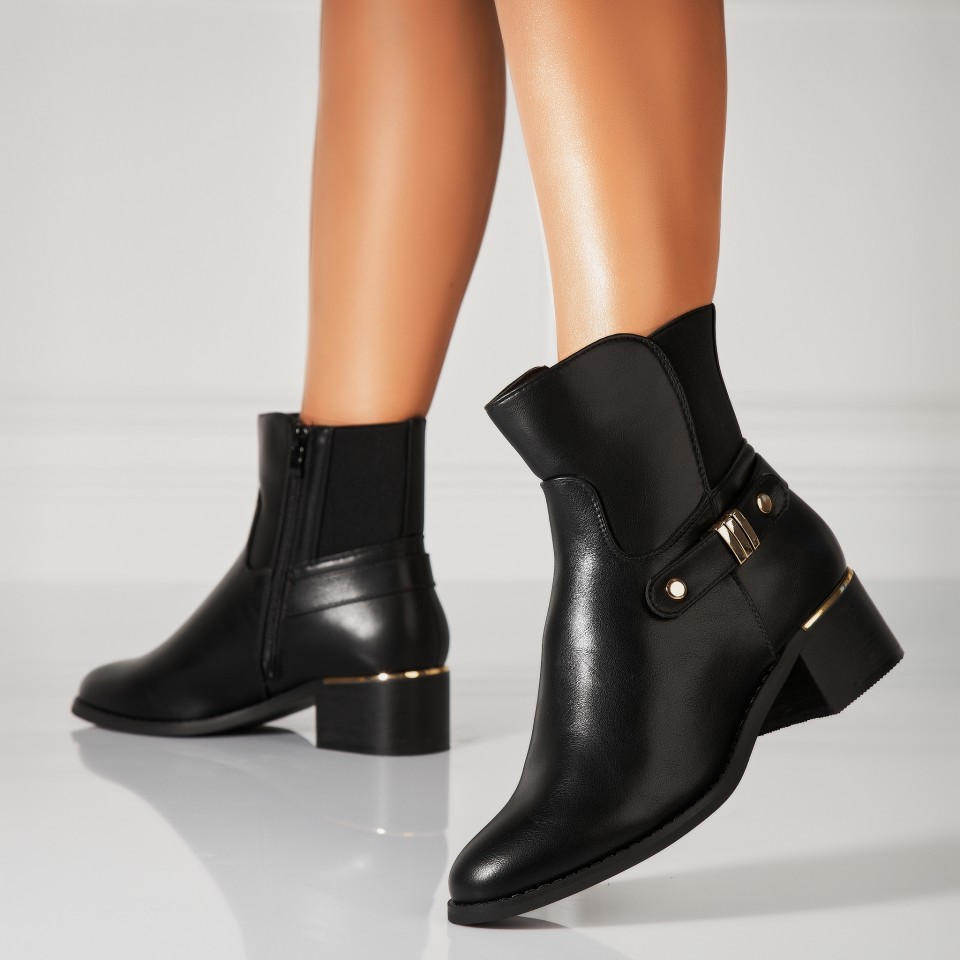 Poze Botine dama Imblanite Negre din Piele Ecologica Snehal