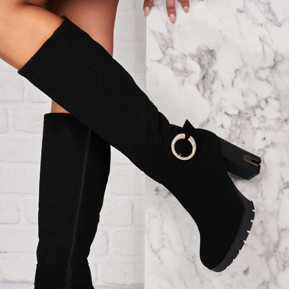 Poze Cizme Dama Imblanite Negre din Piele Ecologica Intoarsa Izaya