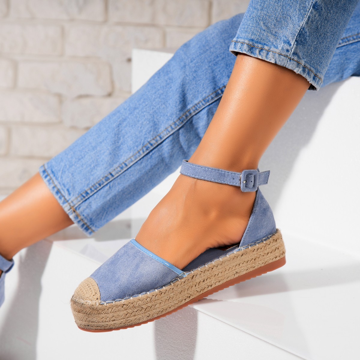 Poze Espadrile dama Albastre din Piele Ecologica Intoarsa Wendy