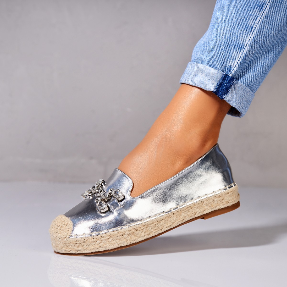 Poze Espadrile dama Argintii din Piele Ecologica Mavy