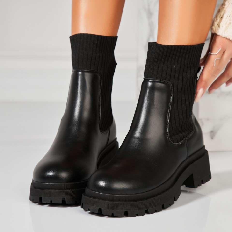 Poze Ghete Dama Imblanite Negre din Piele Ecologica Krista