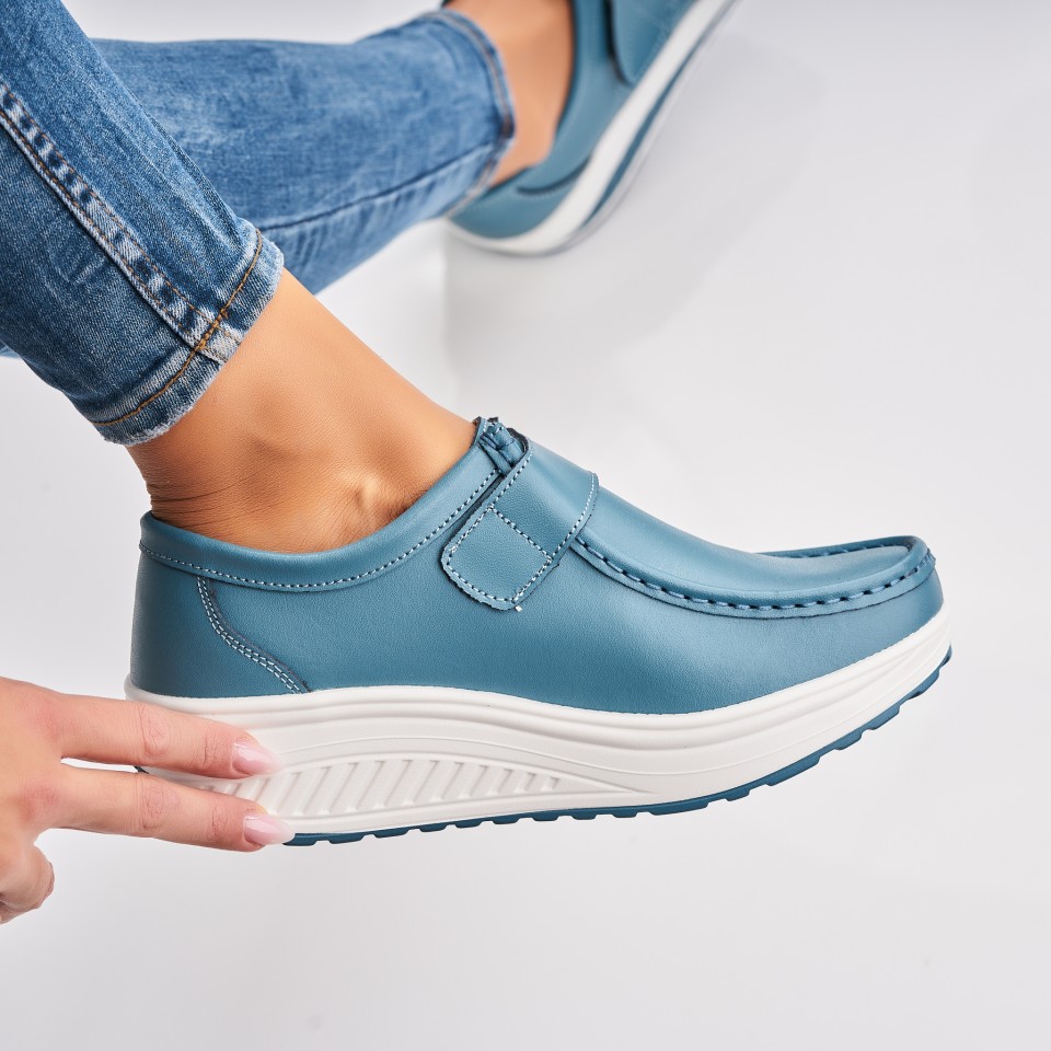 Poze Mocasini dama Piele Naturala Albastri Emika