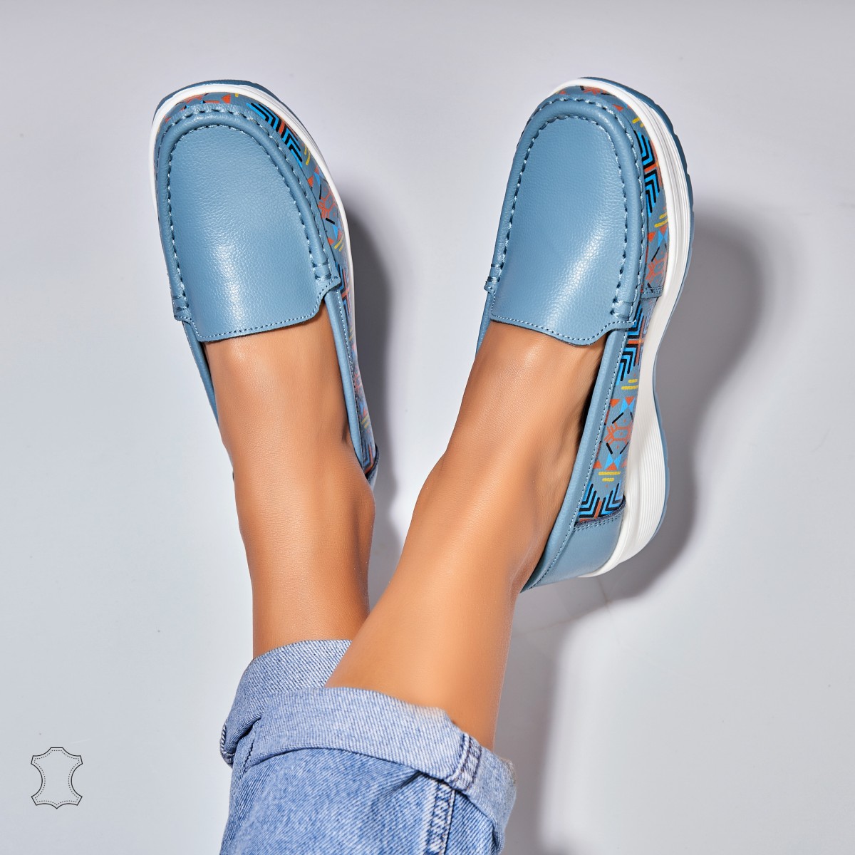 Poze Mocasini dama Piele Naturala Albastri Rysa