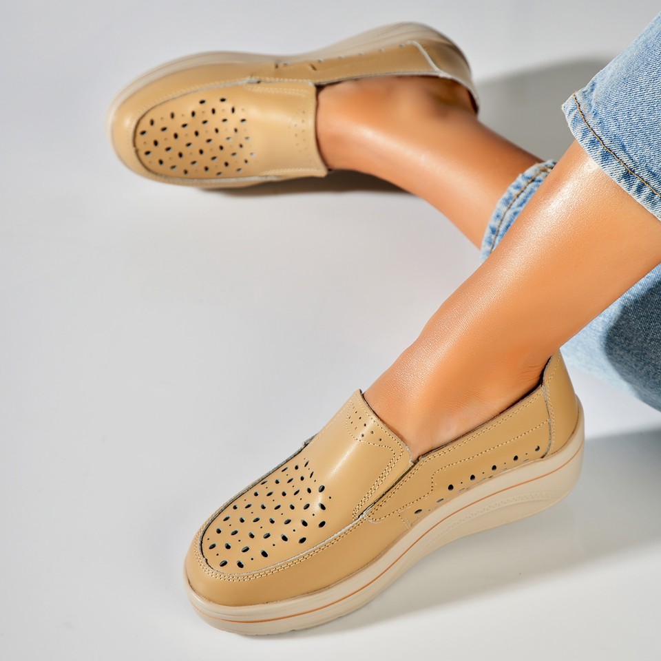 Poze Mocasini dama Piele Naturala Bej Nazari