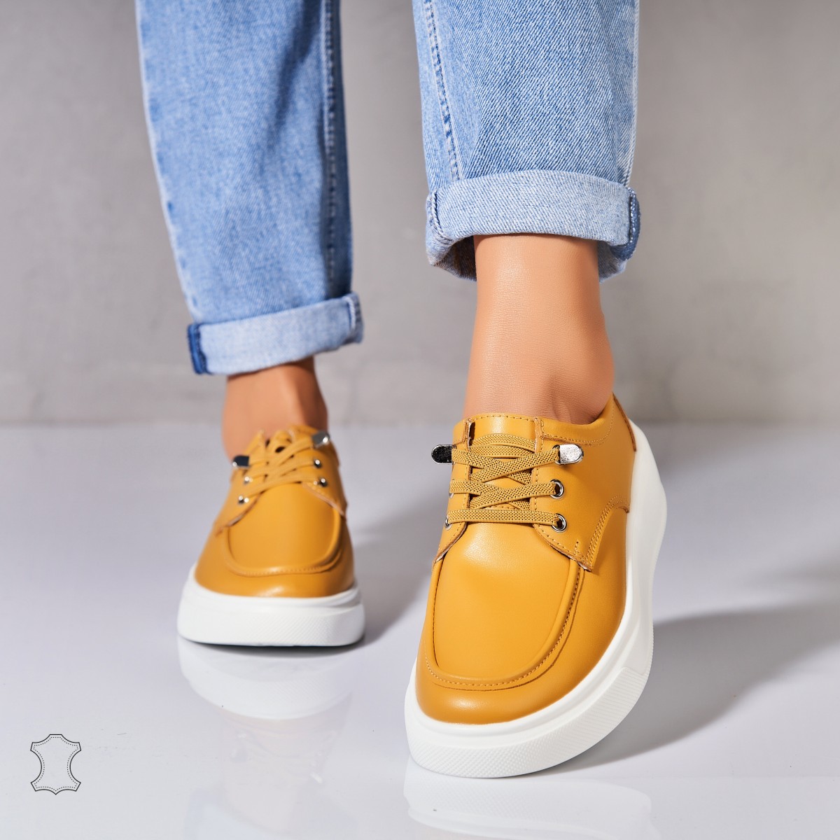 Poze Mocasini dama Piele Naturala Galbeni Kensei