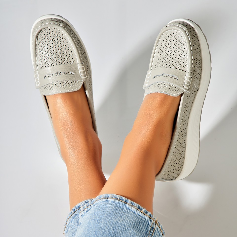 Poze Mocasini dama Piele Naturala Gri Clara