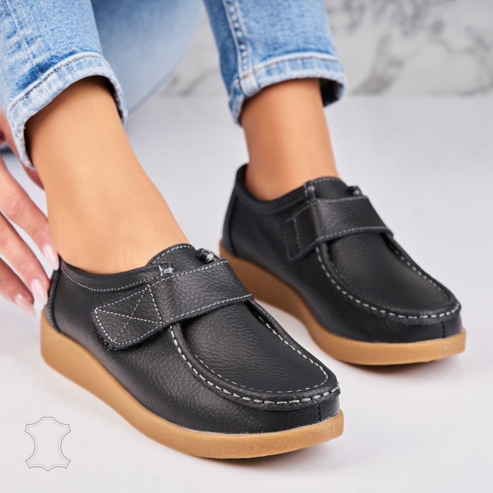 Poze Mocasini dama Piele Naturala Negri Genesi