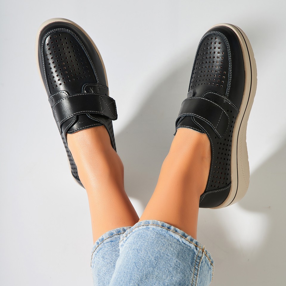 Poze Mocasini dama Piele Naturala Negri Izana