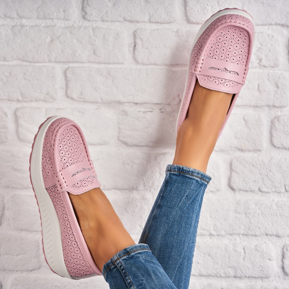 Poze Mocasini dama Piele Naturala Roz Clara