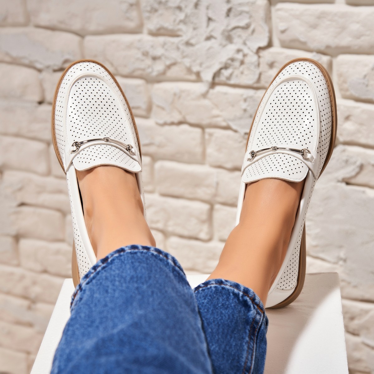 Poze Pantofi dama casual Albi din Piele Ecologica Smera