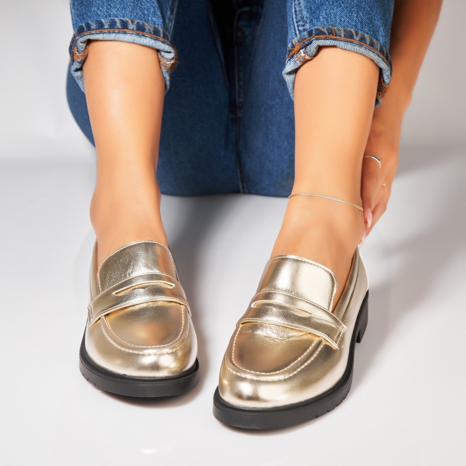 Poze Pantofi dama casual Auriu din Piele Ecologica Lacuita Nasiya