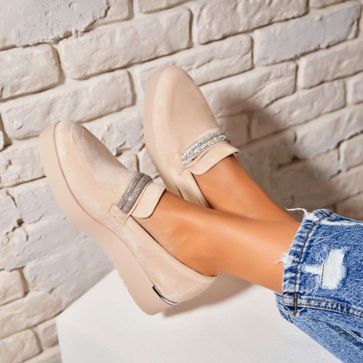 Poze Pantofi dama casual Bej din Piele Ecologica Intoarsa Azyla