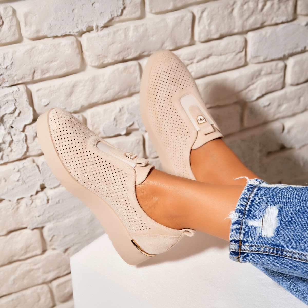 Poze Pantofi dama casual Bej din Piele Ecologica Intoarsa Sira2