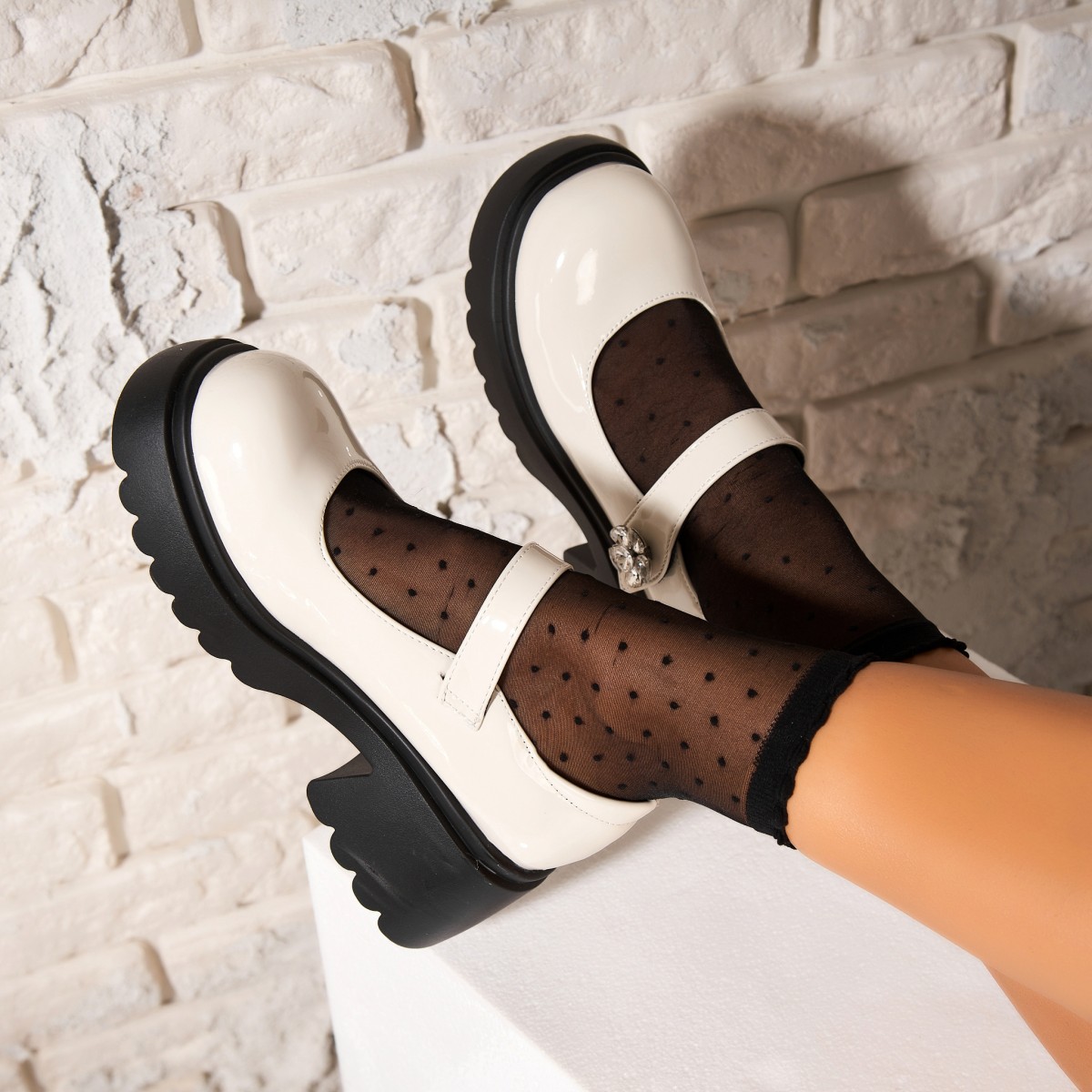 Poze Pantofi dama casual Bej din Piele Ecologica Lacuita Lyda