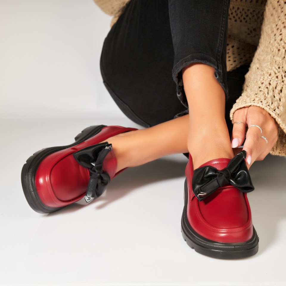 Poze Pantofi dama casual Bordo din Piele Ecologica Zendaia