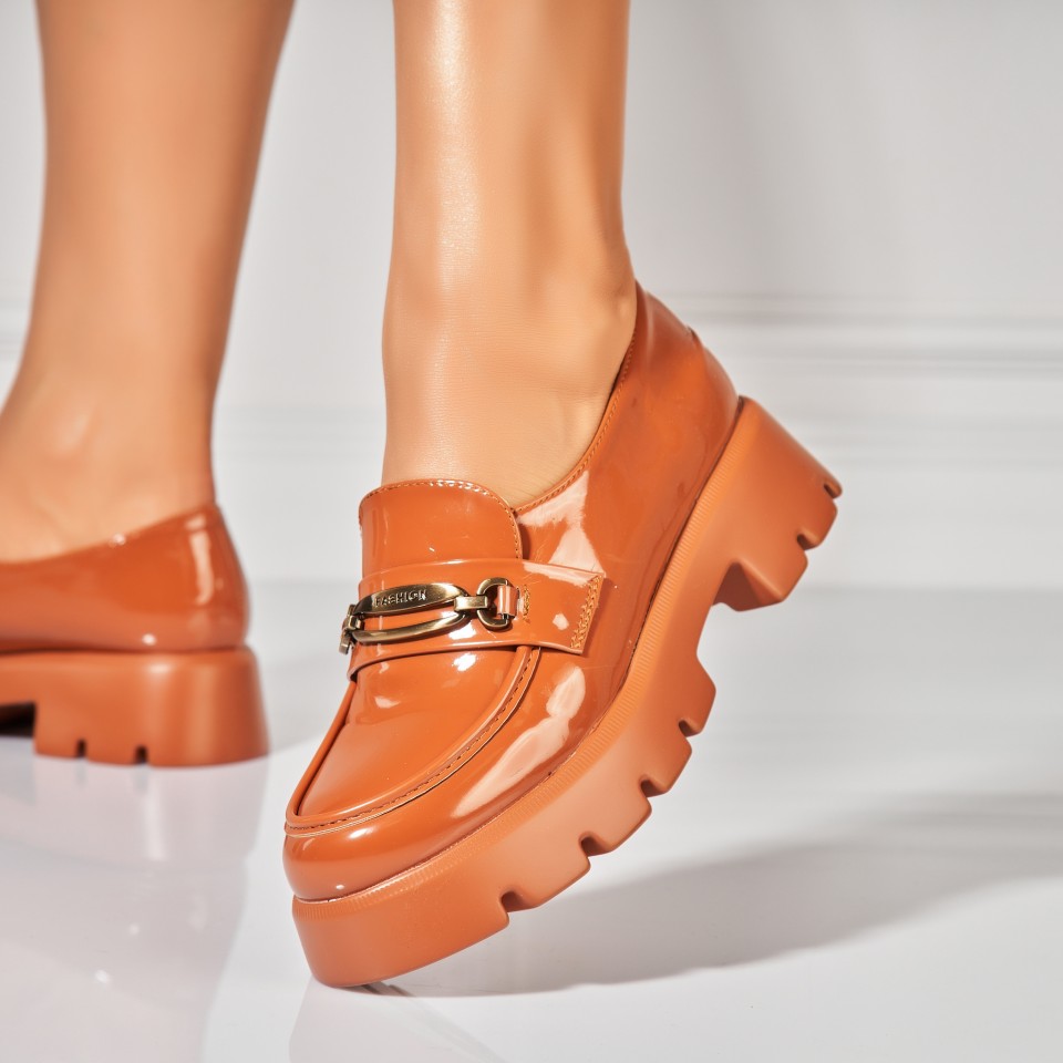 Poze Pantofi dama casual Camel din Piele Ecologica Lacuita Aleeza