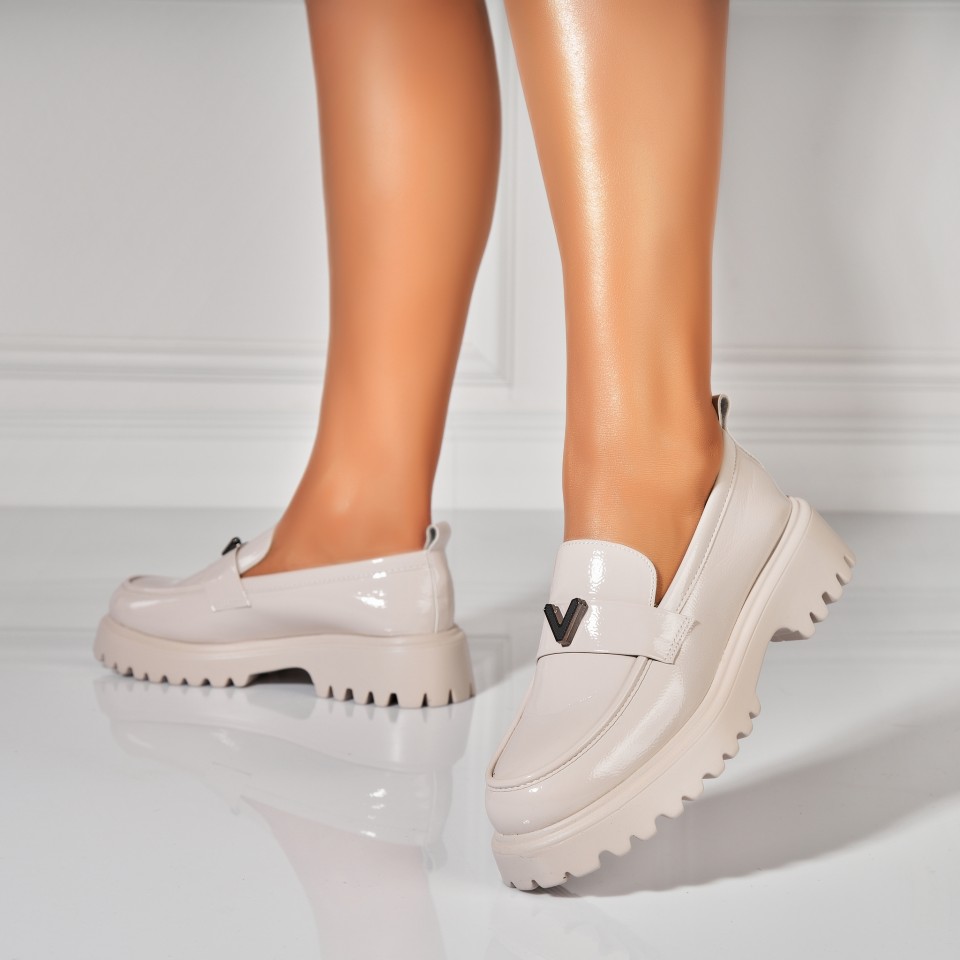 Poze Pantofi dama casual Crem din Piele Ecologica Lacuita Kleio