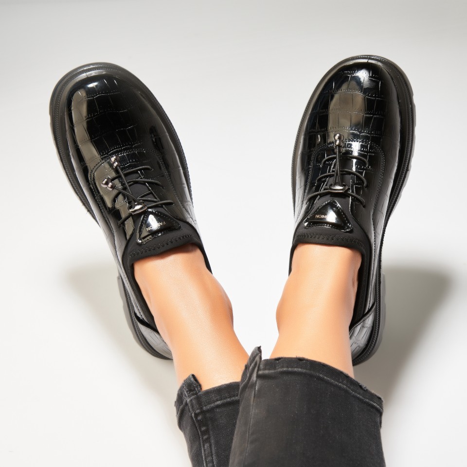 Pantofi dama casual Negri din Piele Ecologica Lacuita Azira