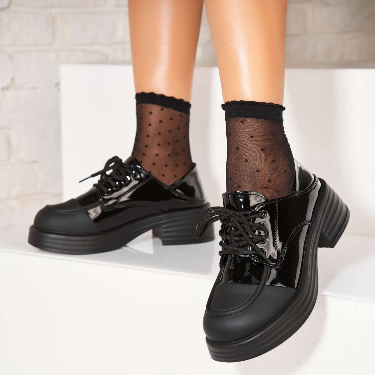 Poze Pantofi dama casual Negri din Piele Ecologica Lacuita Patsy