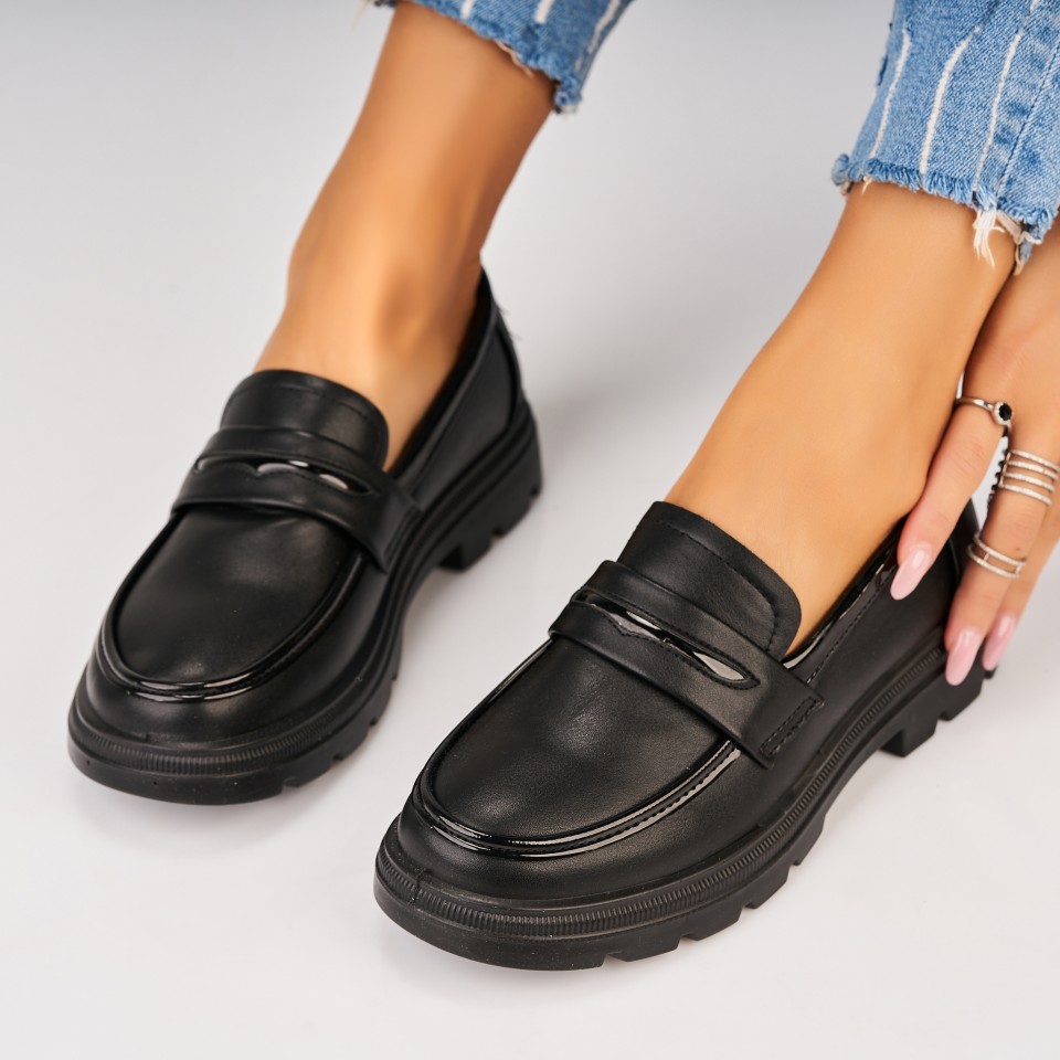 Poze Pantofi dama casual Negri din Piele Ecologica Yime