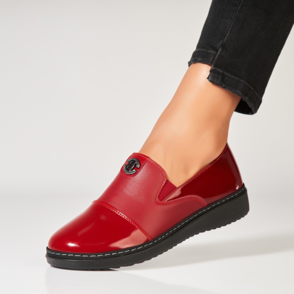 Poze Pantofi dama casual Rosii din Piele Ecologica Lacuita Gelela