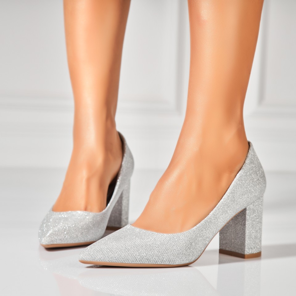 Poze Pantofi dama cu toc Argintii din Textil Crosley