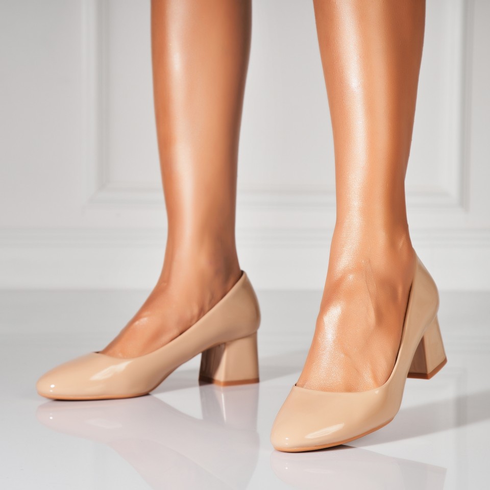 Poze Pantofi dama cu toc Bej din Piele Ecologica Lacuita Beyla