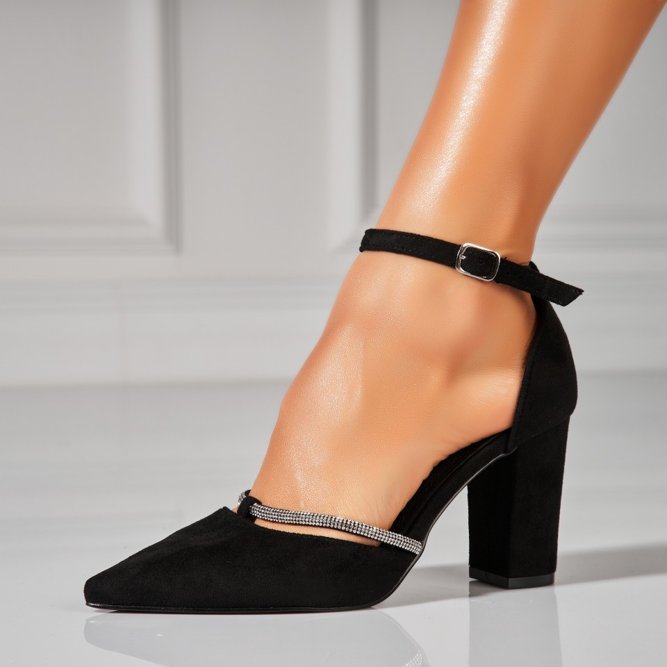 Poze Pantofi dama cu toc Negri din Piele Ecologica Intoarsa Rhys