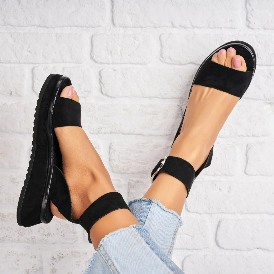 sandale dama cu platforma negre din piele ecologica intoarsa roxanne~77559