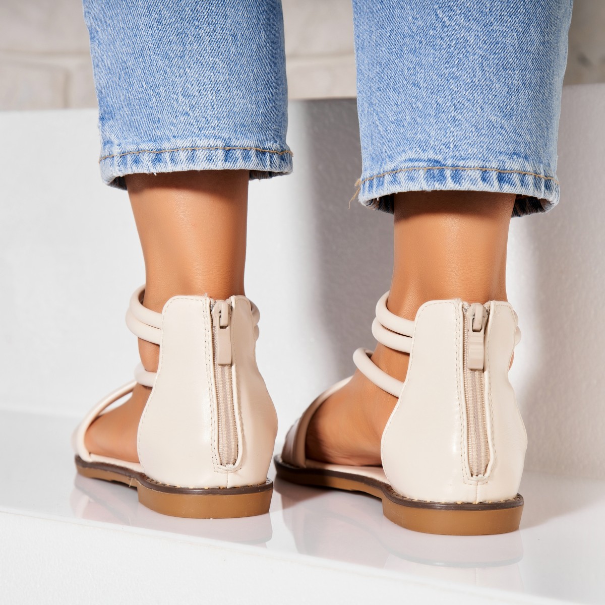 Poze Sandale fara Toc din Piele Ecologica dama Bej Mayu