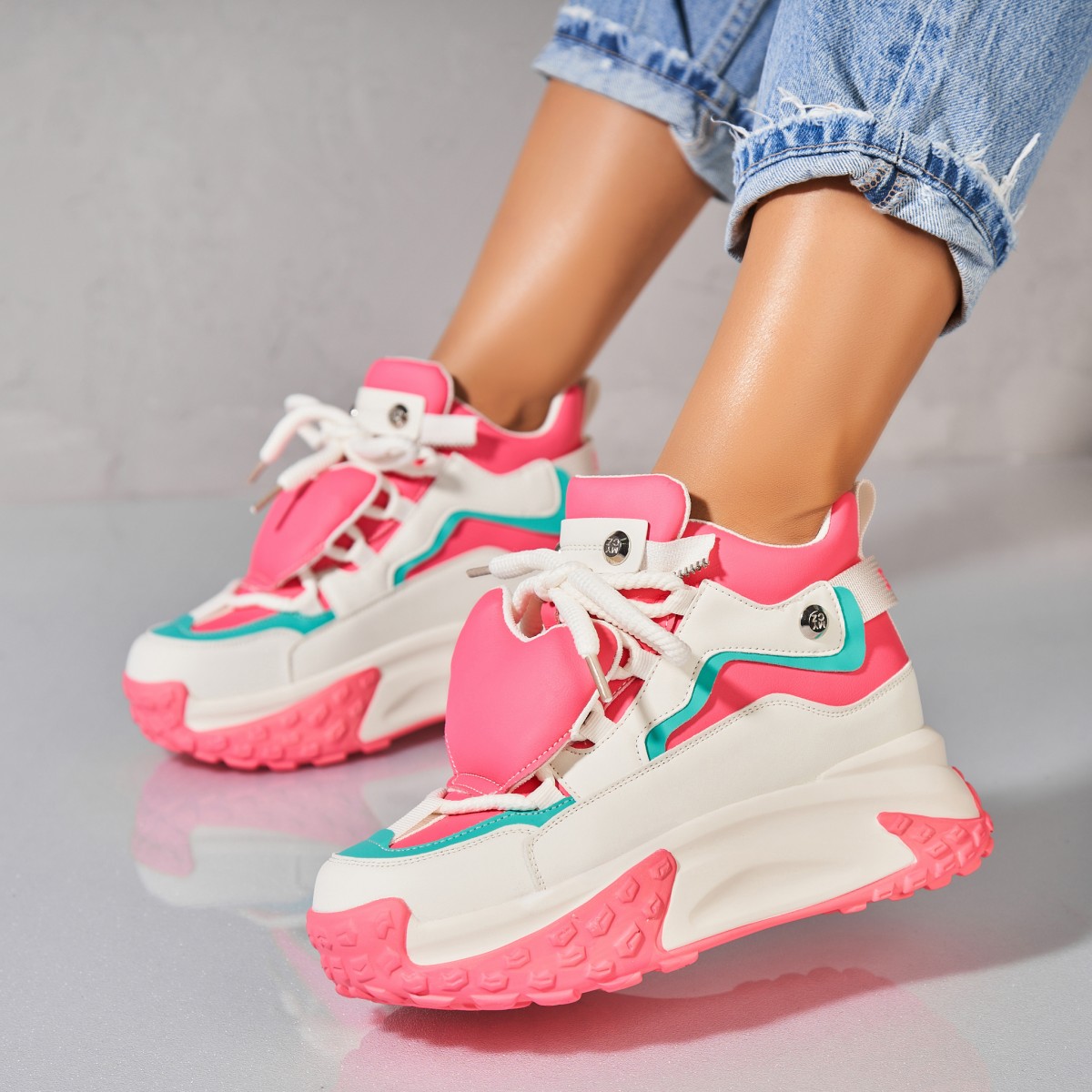 Poze Sneakersi dama Piele Ecologica Fucsia Zalina