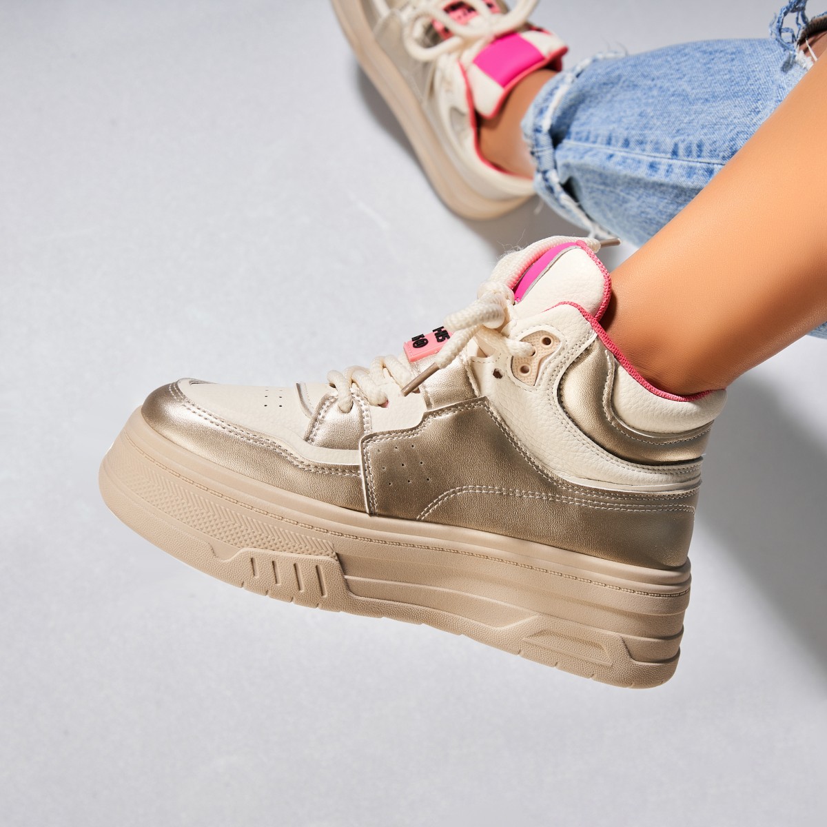 Poze Sneakersi dama Piele Ecologica Roz Jazai