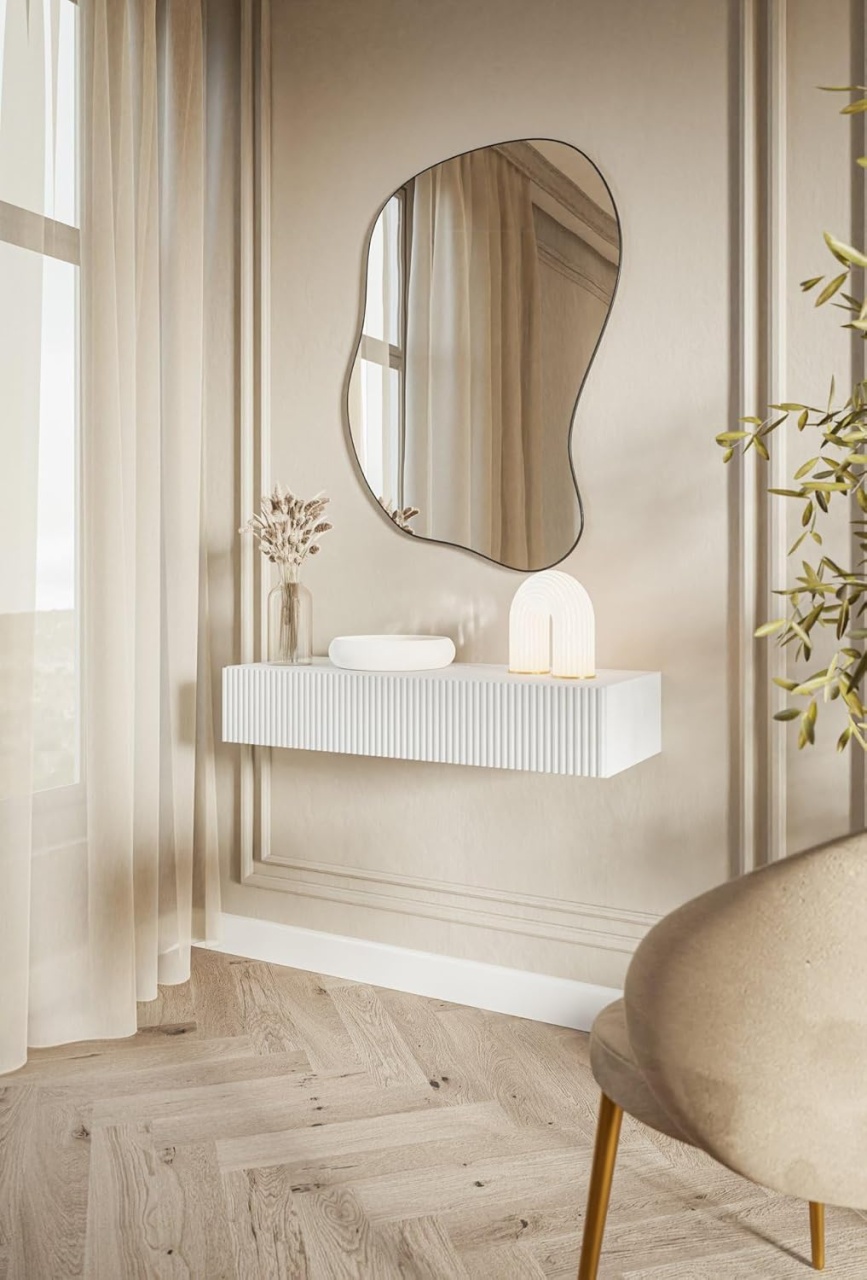 MAA42 - Masuta Consola suspendata Alba 90 / 110 cm masa de toaleta cu 1 / 2 sertar(e) cosmetica machiaj vanity