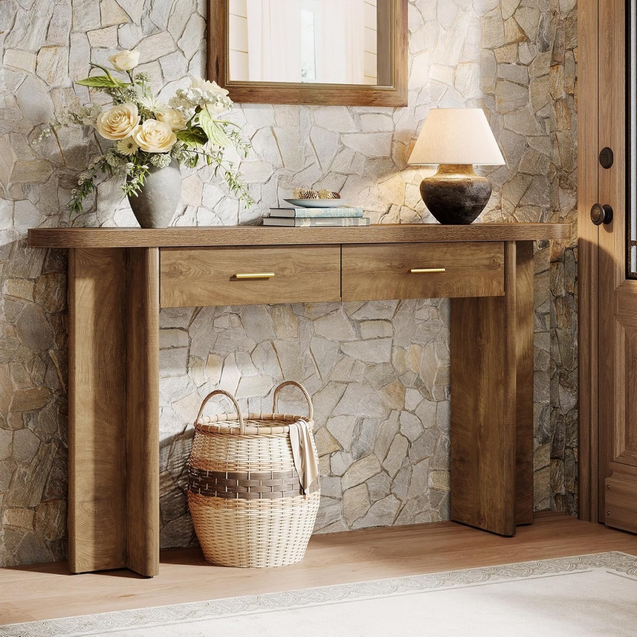 MAM33 - Masa Consola cu colturi rotunjite 160 cm masuta hol living dining dormitor - Maro