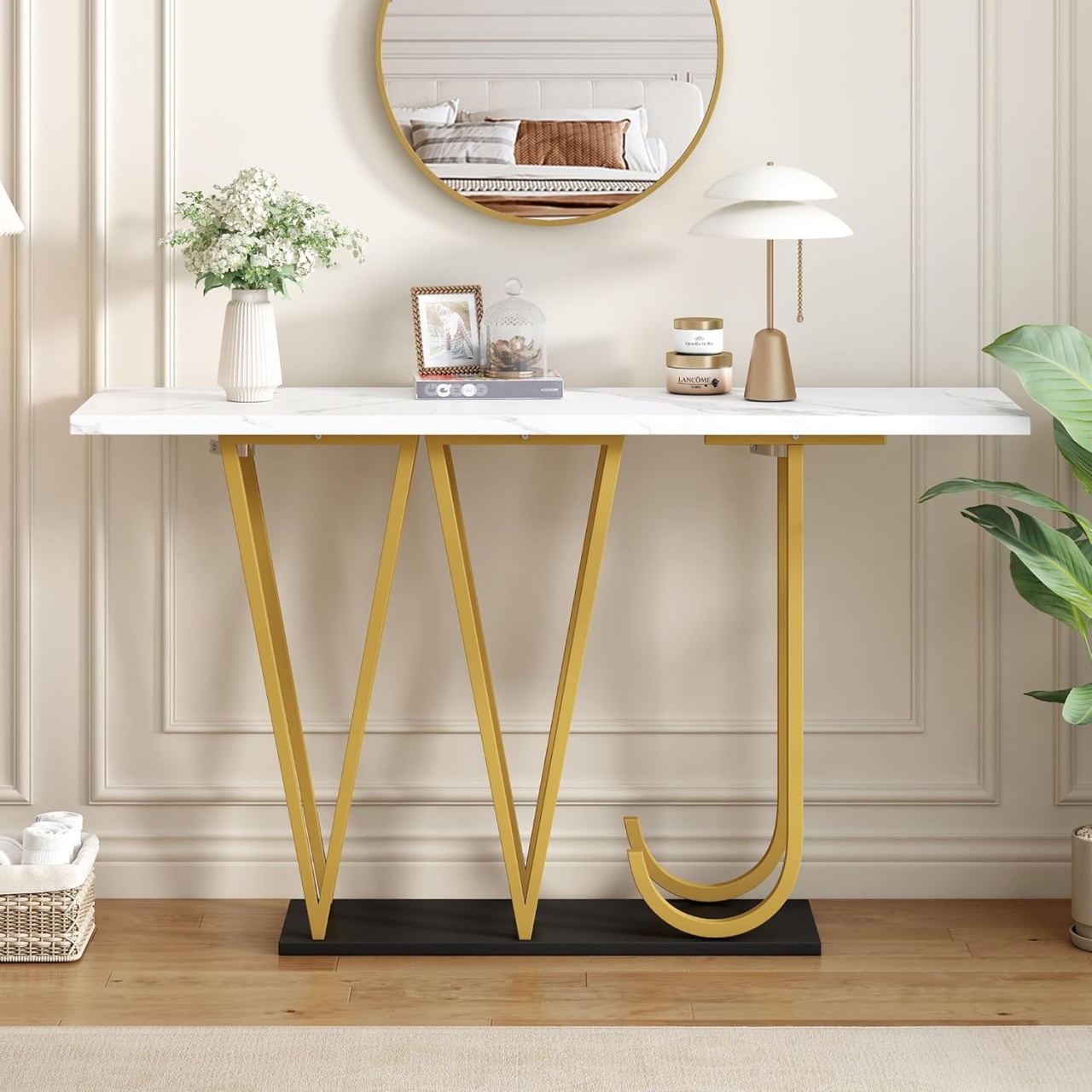 Masuta consola aurie 120 cm masa hol living dormitor - Alb Imitatie de Marmura - MAU207