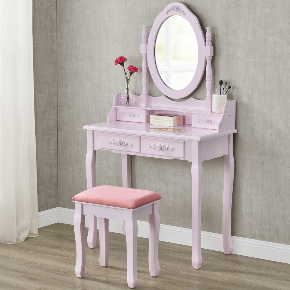 Poze SER103 - Set Masa roz toaleta cosmetica machiaj oglinda masuta vanity eMobili.ro