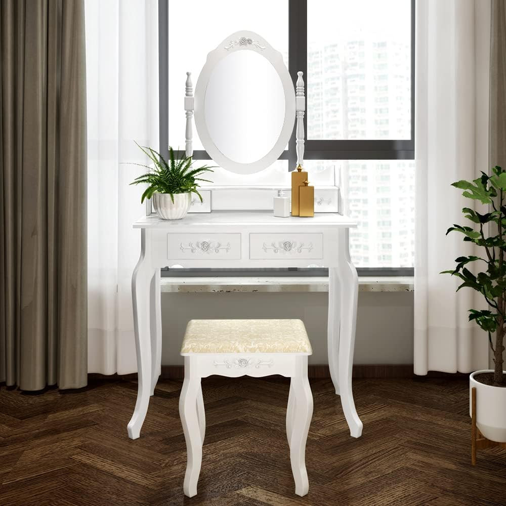 Poze SEA317 - Set Masa alba toaleta, 75 cm, cosmetica machiaj oglinda masuta vanity eMobili.ro