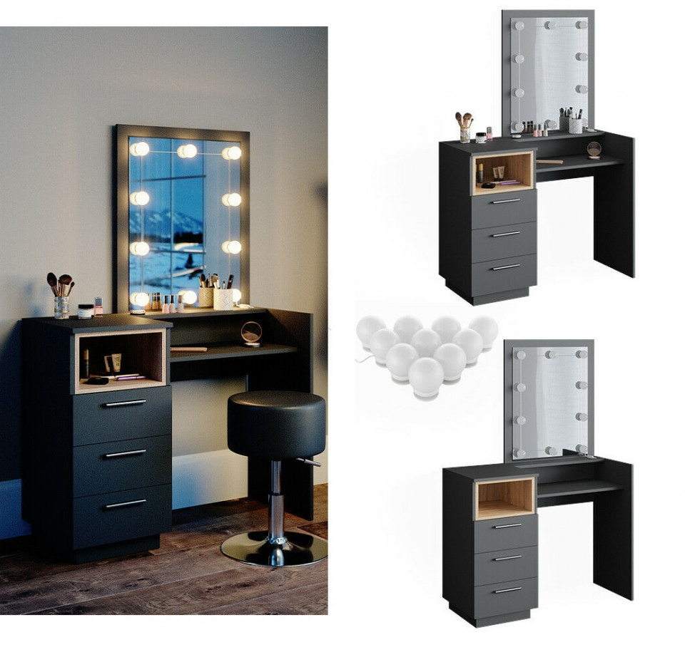 SEG204 - Set Masa toaleta, 100 cm, moderna cosmetica machiaj oglinda, masuta vanity cu sau fara LED-