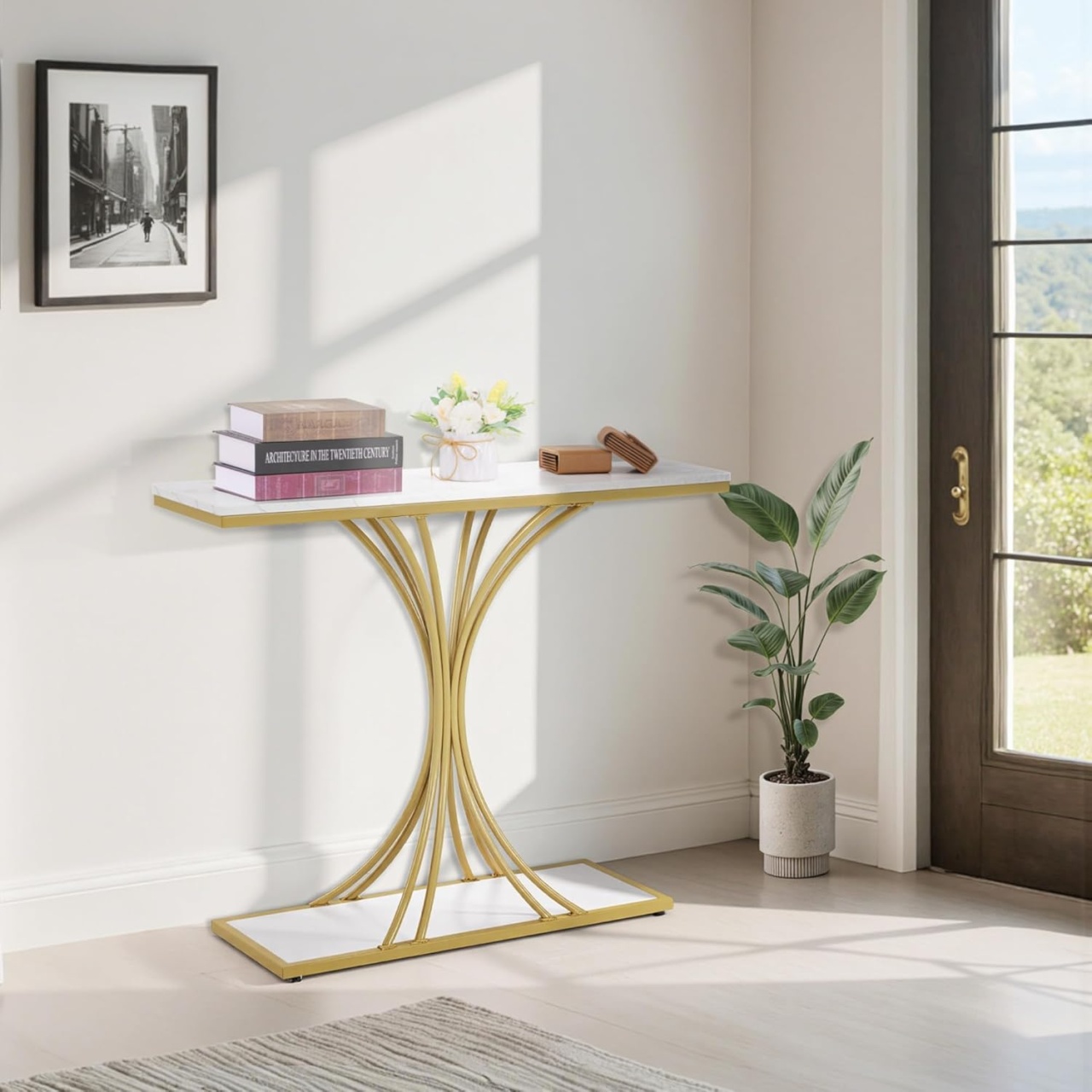 Masuta consola aurie 100 cm masa hol living dormitor - Alb Imitatie de Marmura - MAU206
