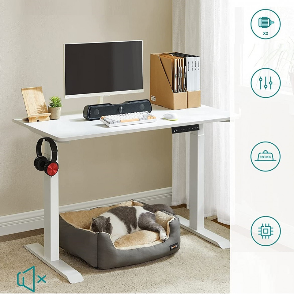 BIA2 - Birou electric 140x70x71-117 cm, inaltime reglabila, masa office - Alb