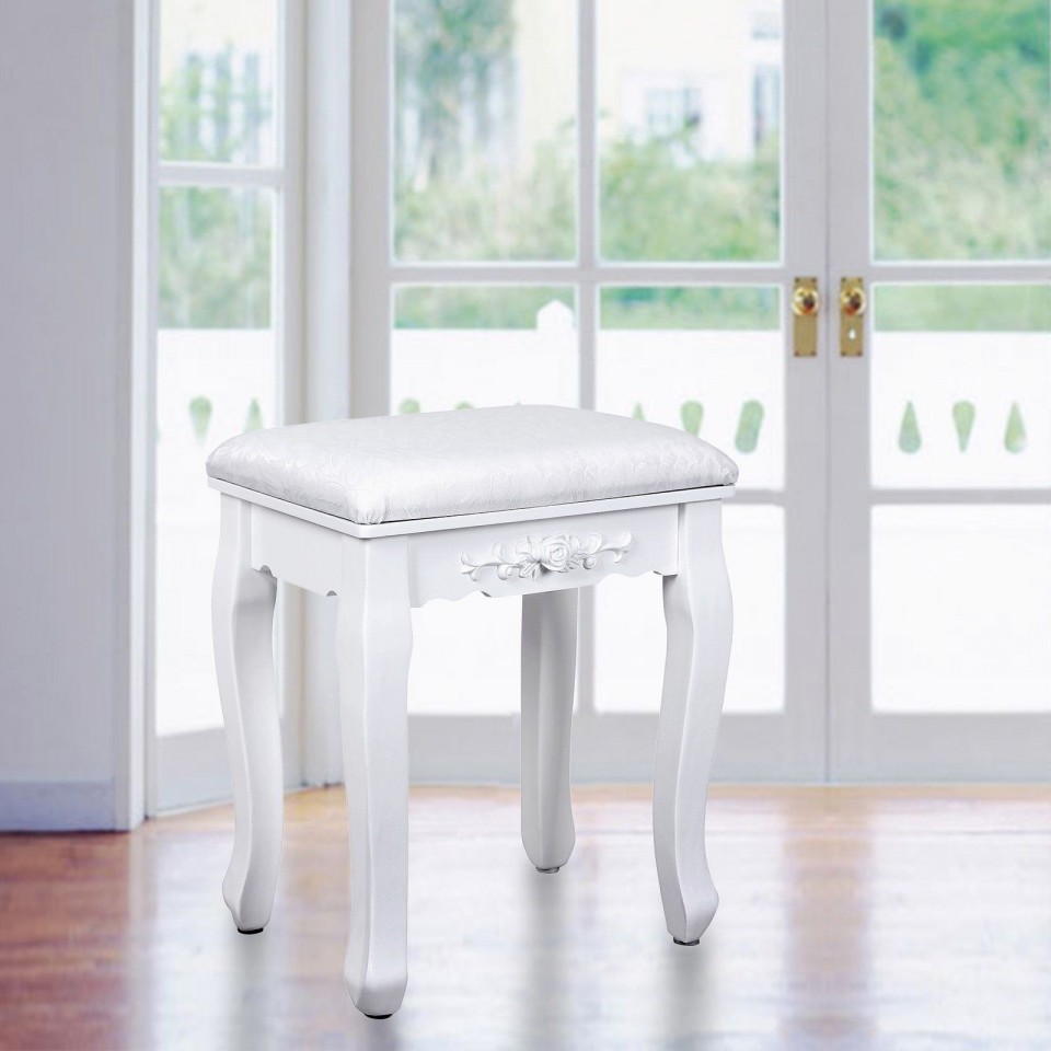 SCA103 - Scaun tapitat Alb cu Trandafiri masa toaleta taburet machiaj